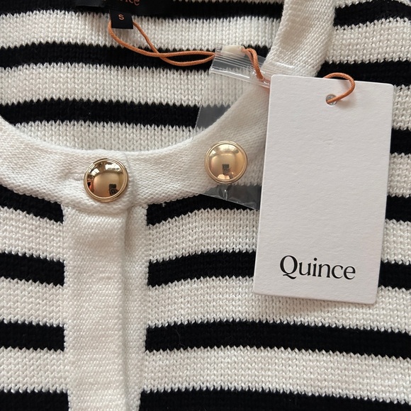 Quince 100% Organic Cotton Sweater Jacket black/ivory stripe - Picture 9 of 9